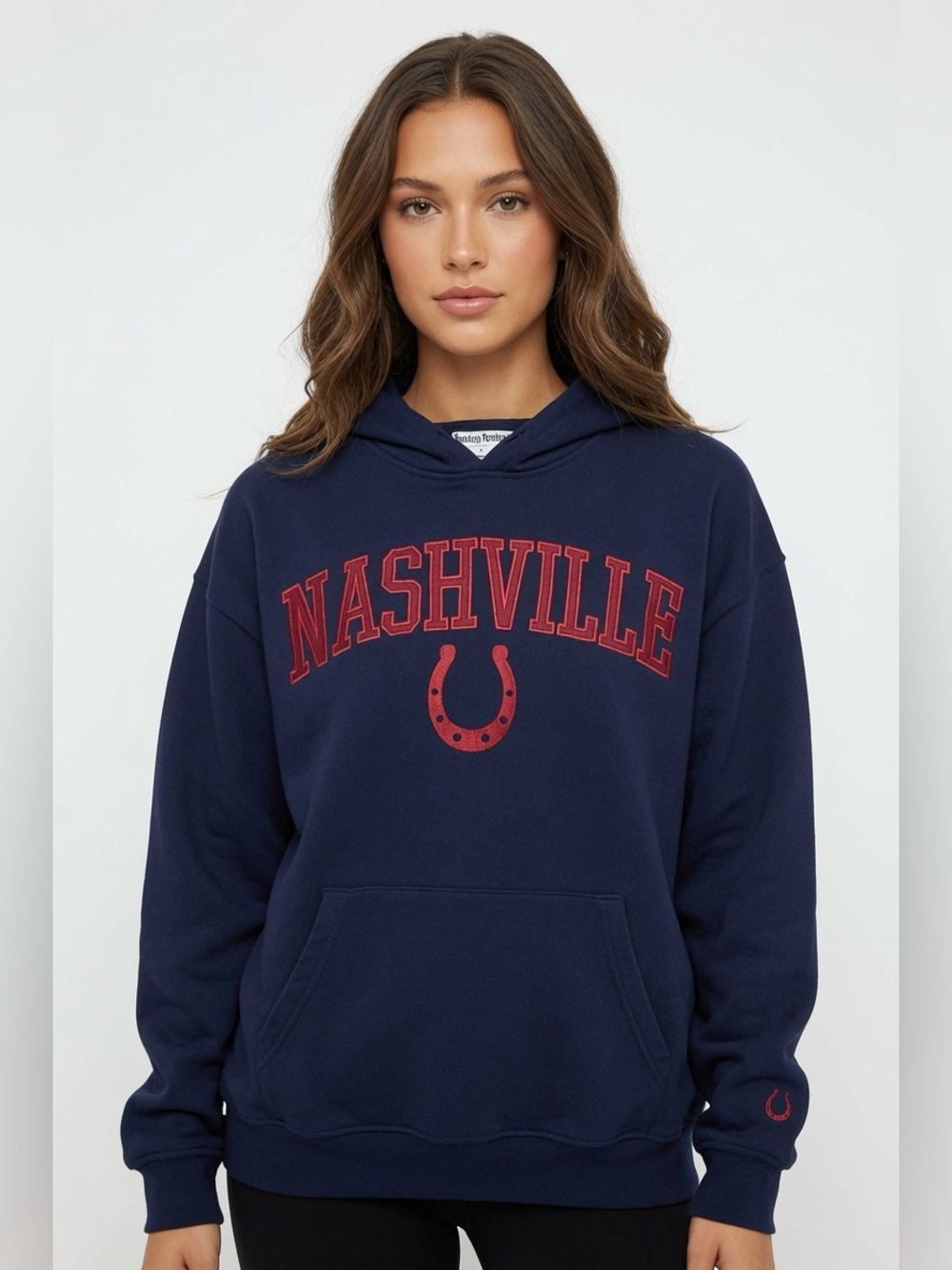 Sunday Retreat Navy Hoodie w/ NASHVILLE & Horseshoes Embroidered in Red NWOT